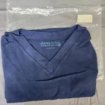 JunoActive Womens 1X Plus Size Navy Blue V Neck Short Sleeve T Shirt Stretch - Main