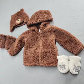 Just One You Carters Boys 9-12M Brown Sherpa Fleece Jacket Bear Hat Mittens - Main