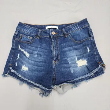 KanCan Womens Size 11 Blue Denim Cutoff Shorts Distressed Frayed Hem Mid Rise - Front