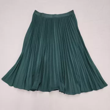 Kate Kasin Pleated Skirt Womens XL Dark Green Midi Elastic Waist Pull On - Front