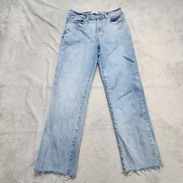 Kensie Jeans Women's 8 29 Vintage Luxe Straight Leg Raw Hem Light Blue Stretch - Front