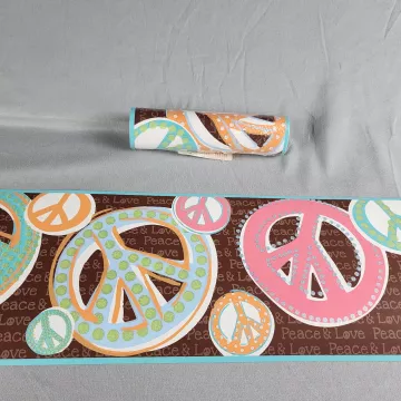 Kids Fine Wallpapers Peace Sign Border Multicolor Prepasted Vinyl Glitter New - Main