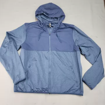 Kirkland Signature Men's 2XL Blue Mixed Media Hooded Full Zip Jacket Stretch - Front