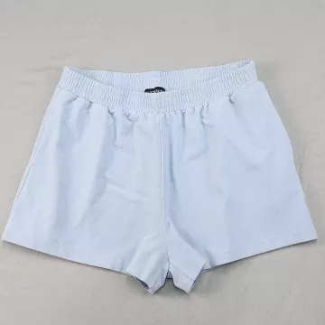 Kittenish Womens L Light Blue Lounge Shorts Elastic Waist Knit Stretch Mid Rise - Front