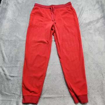 Lands' End Fleece Jogger Pants Women's Large Red Elastic Waist Drawstring Warm - Front