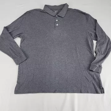 LANDS' END Men's XXL Dark Grey Pima Cotton Long Sleeve Polo Shirt Classic Fit - Front