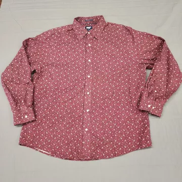 Lands End Mens XL Shirt Traditional Fit Burgundy Paisley No Iron Button Down - Front