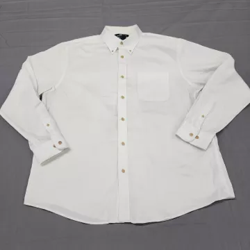 Lands End Mens XL White Button Down Shirt Long Sleeve Cotton Pocket Casual - Front