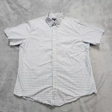 Lands' End Shirt Men's L 16-16.5 Blue Gingham Check Short Sleeve Traditional Fit - Front