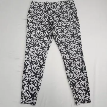 Lands' End Starfish Leggings Womens Medium Petite Black White Abstract Stretch - Front