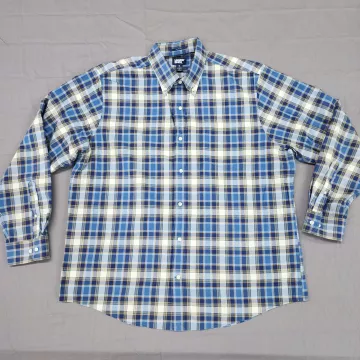Lands End Traditional Fit Mens XL Blue Plaid No Iron Twill Button Down Shirt - Front