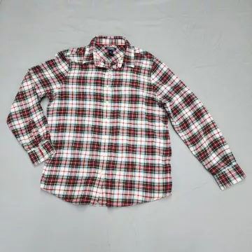 Lands' End Women's 14 Flannel Shirt Multicolor Plaid Long Sleeve Button Up - Front