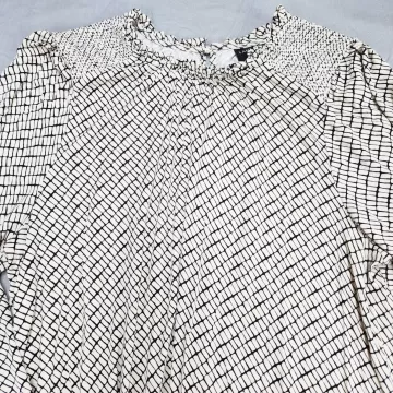 Lane Bryant Blouse Womens Plus 18/20 Black White Geometric Smocked Long Sleeve - Main