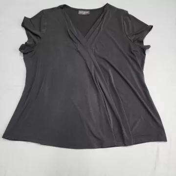 Lane Bryant Plus Size 18/20 Black Crossover V-Neck Draped Short Sleeve Blouse - Front
