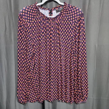 Lane Bryant Plus Size 18/20 Blouse Navy Blue Geometric Ruffle Long Sleeve Top - Front
