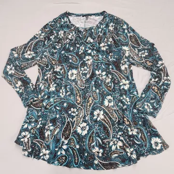 Lane Bryant Plus Size 18/20 Tunic Top Blue Multicolor Paisley Floral Stretch - Front