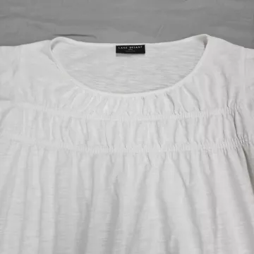 Lane Bryant Plus Size 22/24 White Peasant Top Flutter Sleeve Cotton Knit T-Shirt - Main