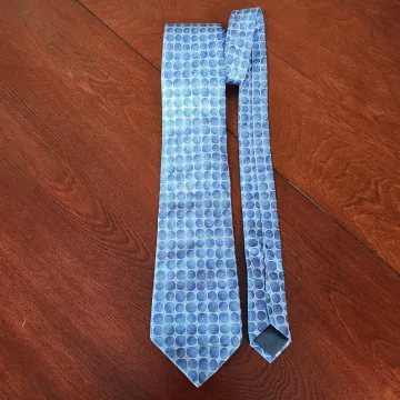 Lanvin Paris Men's Blue Geometric Circle Pattern 100% Silk Neck Tie Made in France - Front