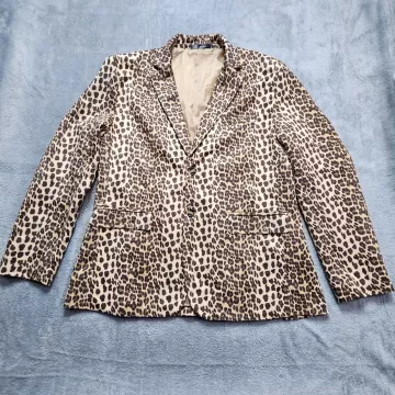 Lars Amadeus Blazer Women's XL Brown Leopard Animal Print Faux Suede Jacket Line