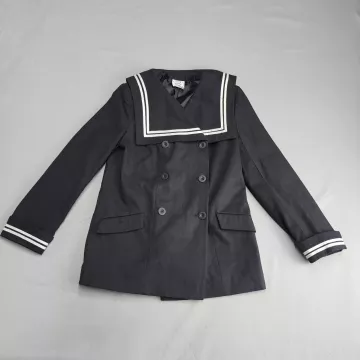 Laura Ashley Girls 8 Navy Blue Sailor Collar Double-Breasted Cotton Jacket - Front