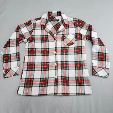 Lauren Ralph Lauren Pajama Top Womens M Plaid Fleece Button Front Long Sleeve - Front