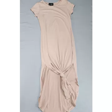 LEXINGTON AVENUE Maxi Dress Women's M Beige Short Sleeve Knotted Hem Pull-on - Front