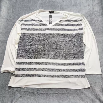 Lily by Firmiana Tunic Top Women's 4XL Plus Size V-Neck Long Sleeve Striped - Front