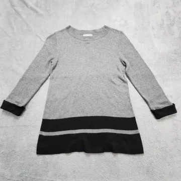 Liz Claiborne Studio Sweater Women's S Gray Colorblock Tunic Knit Crew Neck Top - Front