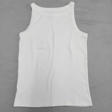 LOFT Women's Size M White High Neck Tank Top Sleeveless 100% Cotton Knit - Front