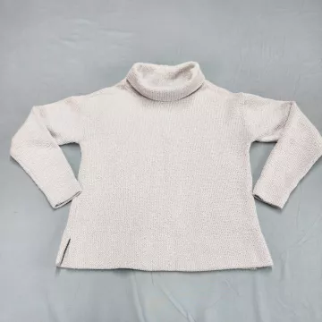 LOFT Womens Turtleneck Sweater Size S Beige Pullover Cotton Blend Knit - Front