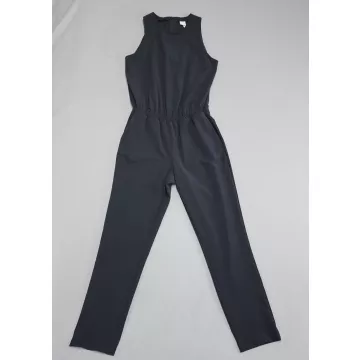 Lole Womens Size M Black Sleeveless Jumpsuit Elastic Waist Pockets Zip - Front
