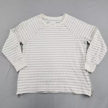 LOU & GREY Dotted Crew Neck Raglan Sweatshirt Women's S Ivory Navy Side Zip - Front