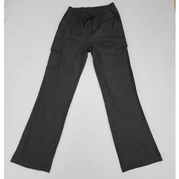Love Tree Womens S Black Linen Blend Cargo Pants Mid Rise Elastic Waist - Front