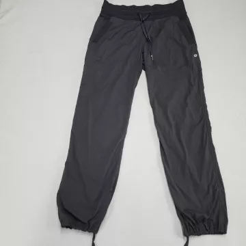 Lululemon Womens Track Pants Black Tonal Stripe Drawstring Hem Size M 31x30 - Front