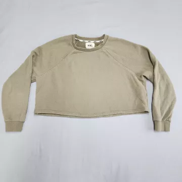 Madewell MWL Cropped Sweatshirt Womens M Olive Green French Terry Pullover - Front