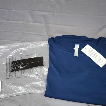 Marla Wynne Plus Size 3X T-Shirt Twilight Blue Long Sleeve Crew Neck Stretch - Main