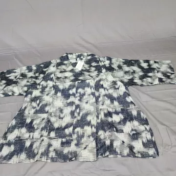 Marla Wynne Womens Plus 3X Inky Blue Abstract Pleated Topper Jacket Open Front - Front