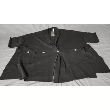 MarlaWynne Womens 2X Black Oversized Knit Cardigan Short Sleeve Pockets NWT - Front