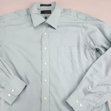 Marshall Field's Men's 17.5 Aqua Blue Long Sleeve Button Down Dress Shirt Non-Ir - Main