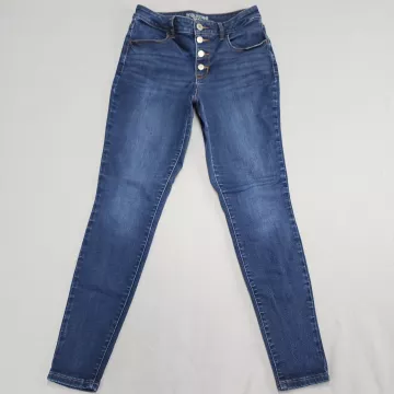 Maurices Womens M Blue Denim High Rise Skinny Jeans Exposed Button Fly Stretch - Front