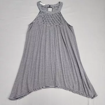 Maurices Womens M Navy Blue Striped Smocked Halter Tank Top Handkerchief Hem - Front