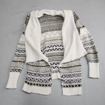 Maurices Womens S Fair Isle Open Front Cardigan Sweater Draped Metallic Knit - Front