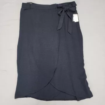 Maurices Wrap Skirt Womens Medium Navy Blue Midi Tulip Hem Tie Side NWT - Front
