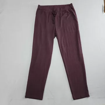 Max and Mia Womens Jogger Pants Size L Burgundy Knit Drawstring Pockets - Front