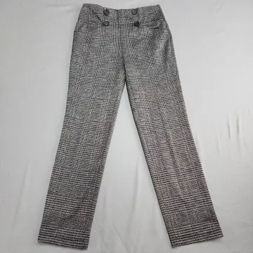 MAX STUDIO Women's XS Grey Plaid Straight Leg High Rise Pull On Pants 27x27 - Front