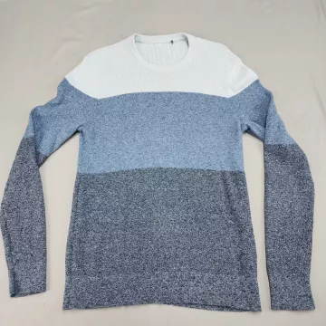 Michael Kors Men's M Sweater Crewneck Pullover Colorblock Blue White Cotton - Front