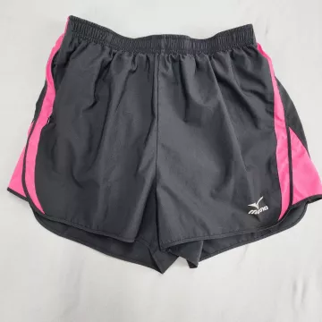 Mizuno Womens Athletic Running Shorts Size S Black Pink Mid Rise Zip Pocket - Front