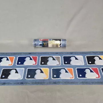 MLB Baseball Denim Blue Wallpaper Border Prepasted Vinyl New Sealed Village  - Main