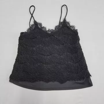 Monteau Los Angeles Womens Size S Black Lace Camisole V Neck Adjustable Straps - Front