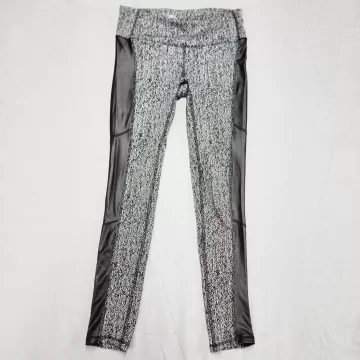 MPG Sport Womens S Black Heathered Athletic Leggings Faux Leather Panels - Front